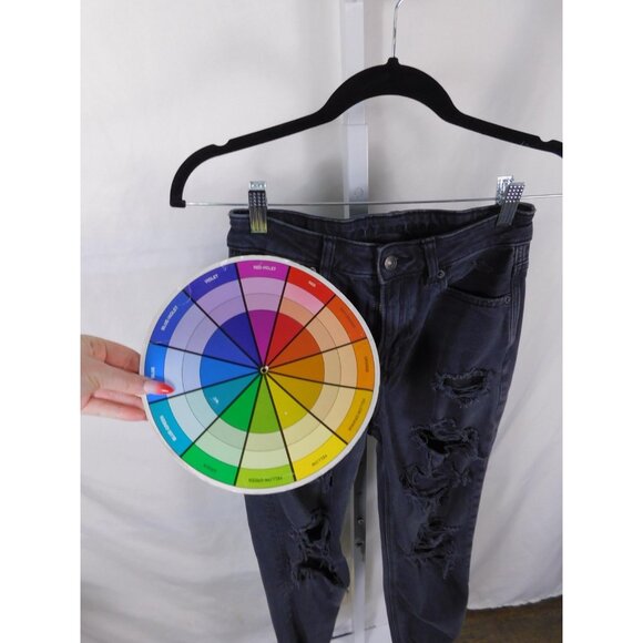 American Eagle Jeans Womens 2 Black Ripped Distressed Raw Hem Skinny Strigid - Picture 7 of 12